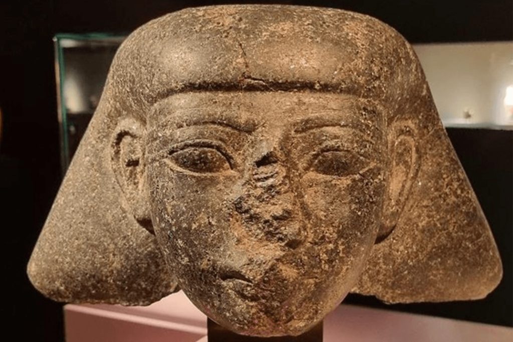The stone artifact, a carved head from a block statue depicting a senior official from Pharaoh Thutmose III’s reign.