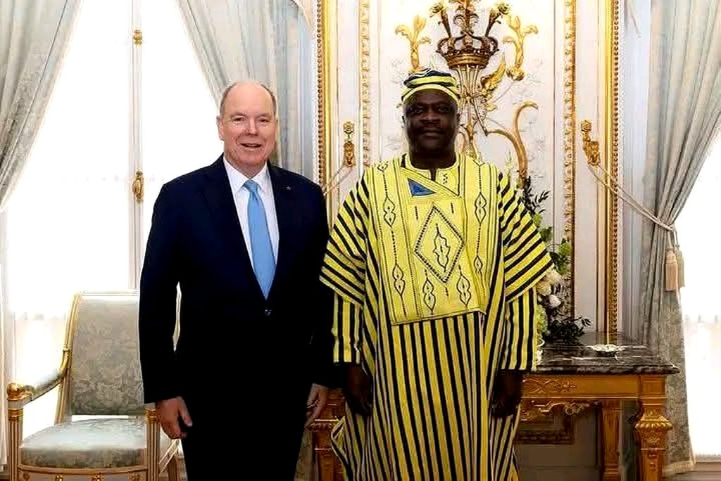 His Excellency Dr. Teeko Tozay Yorlay, Ambassador Extraordinary and Plenipotentiary of the Republic of Liberia to Monaco and Prince Albert II, Reigning Monarch of the Principality of Monaco.